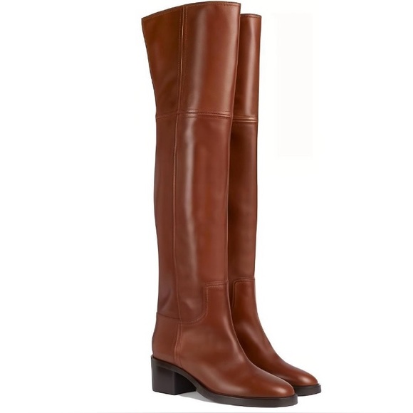 Gucci Over The Knee Logo Heel Calf Leather Boots Brown size 37 - Picture 1 of 10
